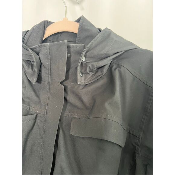 REI Co-Op La Selva Belted Rain Trench Coat Hooded Zip up Black Size L - Picture 10 of 12